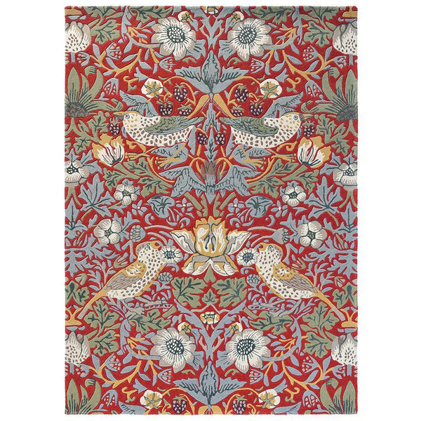 Morris & Co Strawberry Thief Crimson 027700 Designer Wool Rug - Rugs Of Beauty - 1