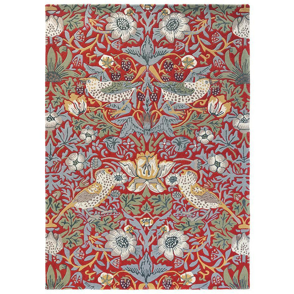 Morris & Co Strawberry Thief Crimson 027700 Designer Wool Rug - Rugs Of Beauty - 1