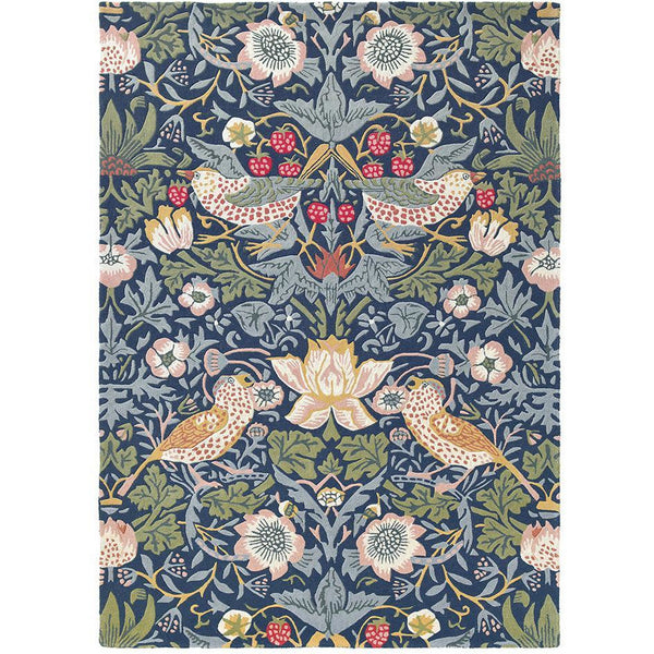 Morris & Co Strawberry Thief Indigo 027708 Designer Wool Rug - Rugs Of Beauty - 1