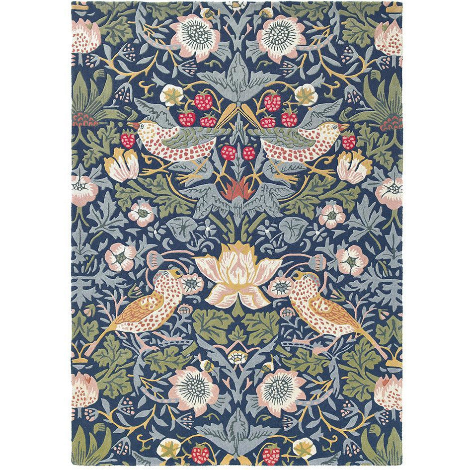Morris & Co Strawberry Thief Indigo 027708 Designer Wool Rug - Rugs Of Beauty - 1