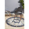 Selje 601 Navy Blue Cream Transitional Bohemian Inspired Round Rug - Rugs Of Beauty - 1
