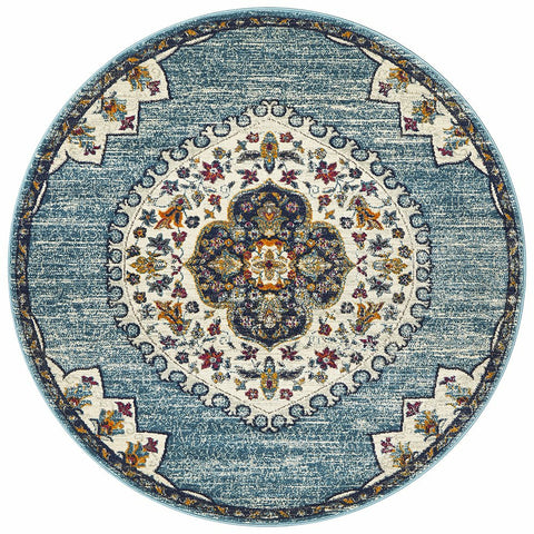 Selje 602 Blue Transitional Bohemian Inspired Round Rug - Rugs Of Beauty