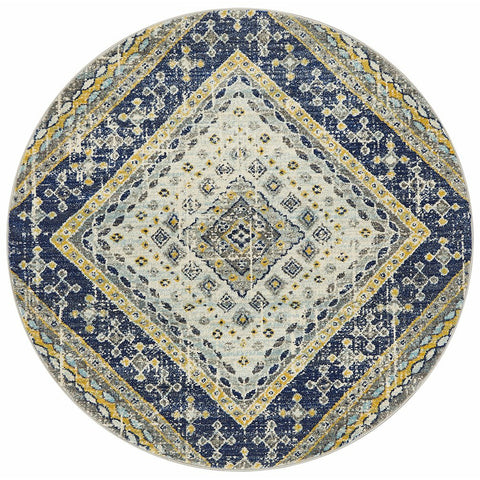 Selje 603 Navy Blue Transitional Bohemian Inspired Round Rug - Rugs Of Beauty