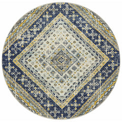 Selje 603 Navy Blue Transitional Bohemian Inspired Round Rug - Rugs Of Beauty
