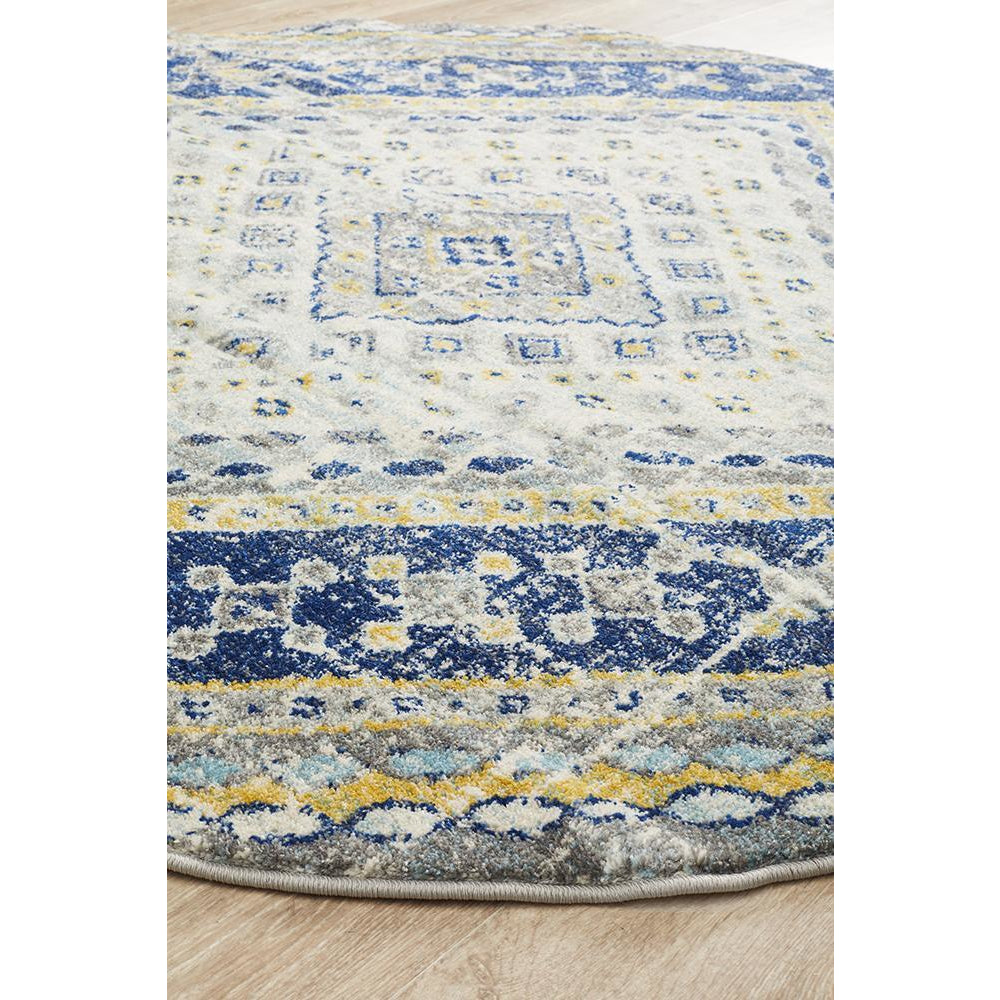 Selje 603 Navy Blue Transitional Bohemian Inspired Round Rug - Rugs Of Beauty - 2