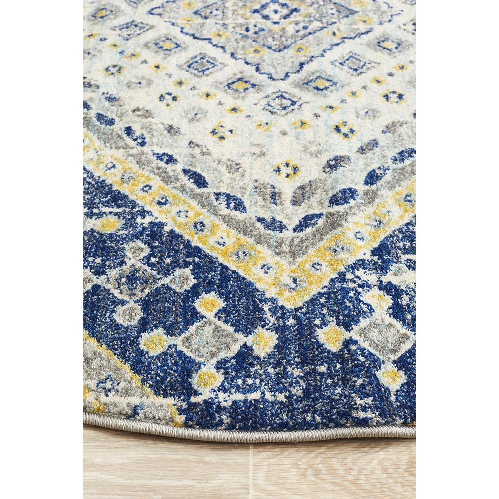 Selje 603 Navy Blue Transitional Bohemian Inspired Round Rug - Rugs Of Beauty - 4