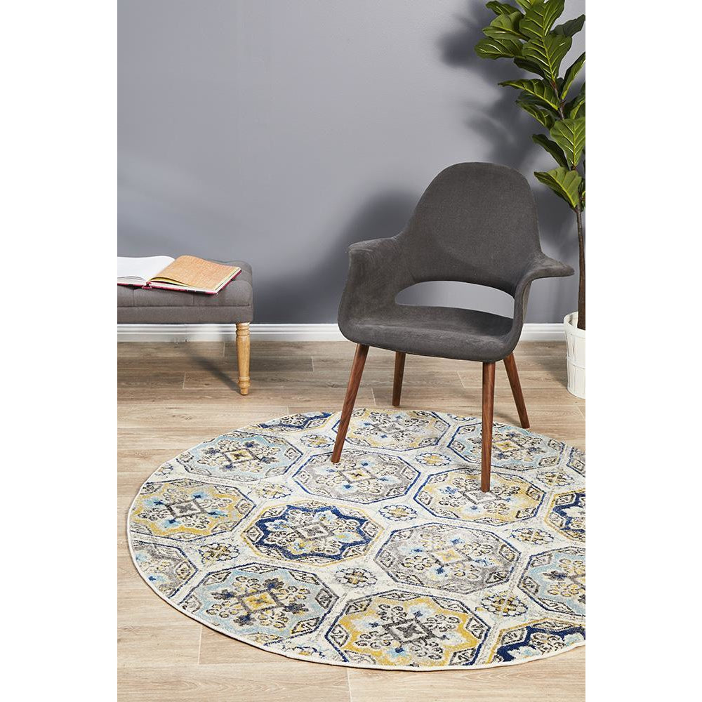 Selje 604 Blue Transitional Bohemian Inspired Round Rug - Rugs Of Beauty - 1