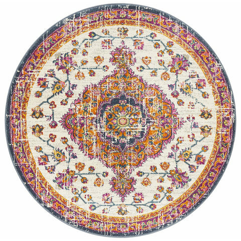 Selje 605 Rust Pink Beige Transitional Bohemian Inspired Round Rug - Rugs Of Beauty