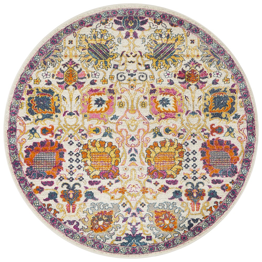 Selje 606 Pink Purple Multi Colour Transitional Bohemian Inspired Round Rug - Rugs Of Beauty
