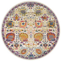 Selje 606 Pink Purple Multi Colour Transitional Bohemian Inspired Round Rug - Rugs Of Beauty