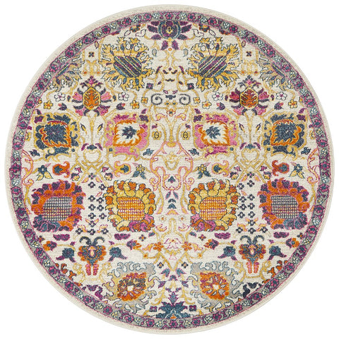 Selje 606 Pink Purple Multi Colour Transitional Bohemian Inspired Round Rug - Rugs Of Beauty