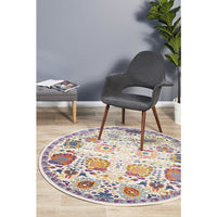Selje 606 Pink Purple Multi Colour Transitional Bohemian Inspired Round Rug - Rugs Of Beauty - 1