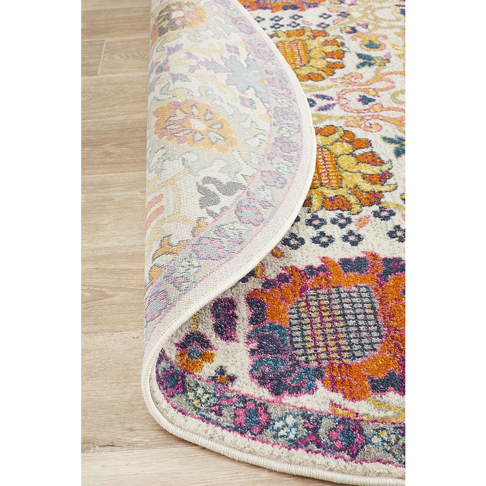 Selje 606 Pink Purple Multi Colour Transitional Bohemian Inspired Round Rug - Rugs Of Beauty - 6