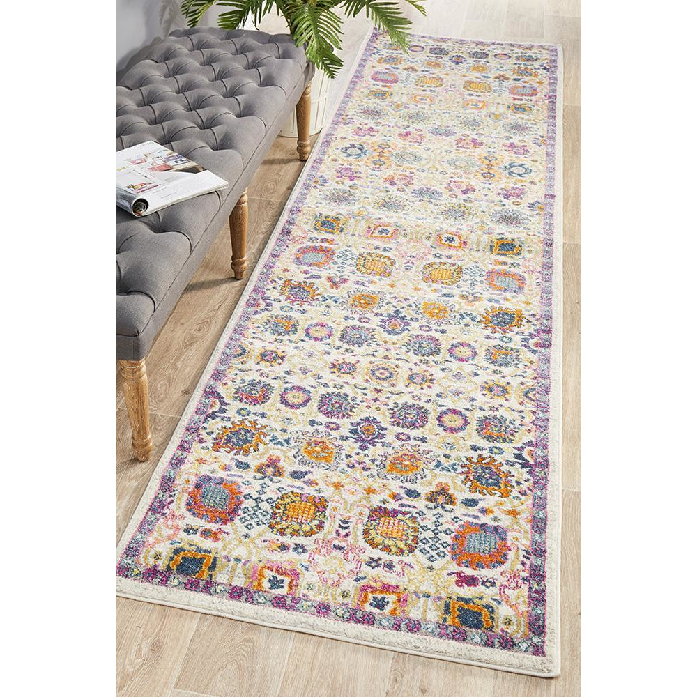 Selje 606 Pink Purple Multi Colour Transitional Bohemian Inspired Runner Rug - Rugs Of Beauty - 1