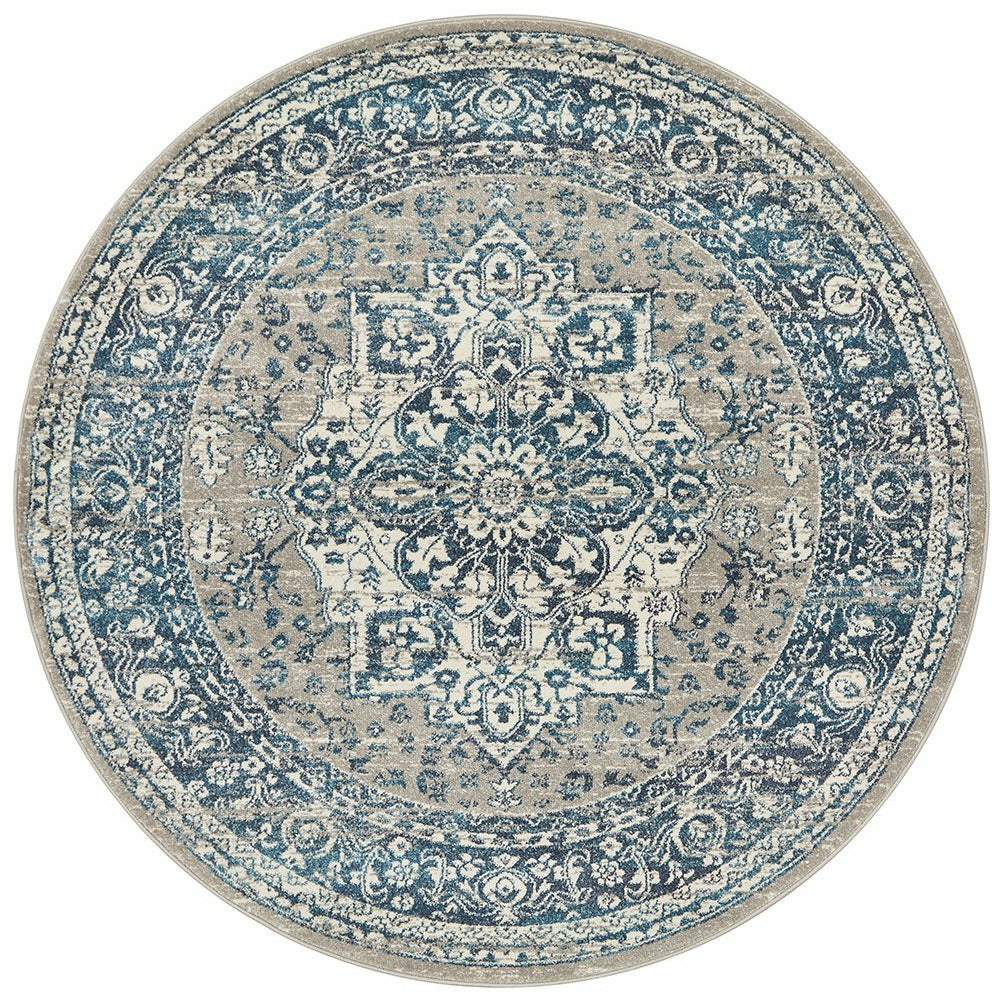 Selje 607 Blue Transitional Bohemian Inspired Round Rug - Rugs Of Beauty