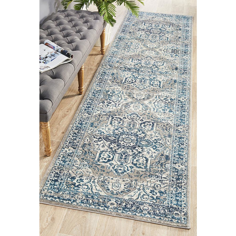 Selje 607 Blue Transitional Bohemian Inspired Runner Rug - Rugs Of Beauty - 1