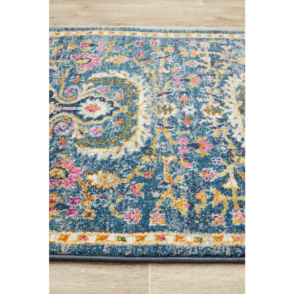 Selje 609 Navy Blue Pink Multi Colour Transitional Bohemian Inspired Runner Rug - Rugs Of Beauty - 4