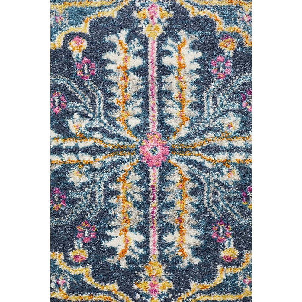 Selje 609 Navy Blue Pink Multi Colour Transitional Bohemian Inspired Runner Rug - Rugs Of Beauty - 5
