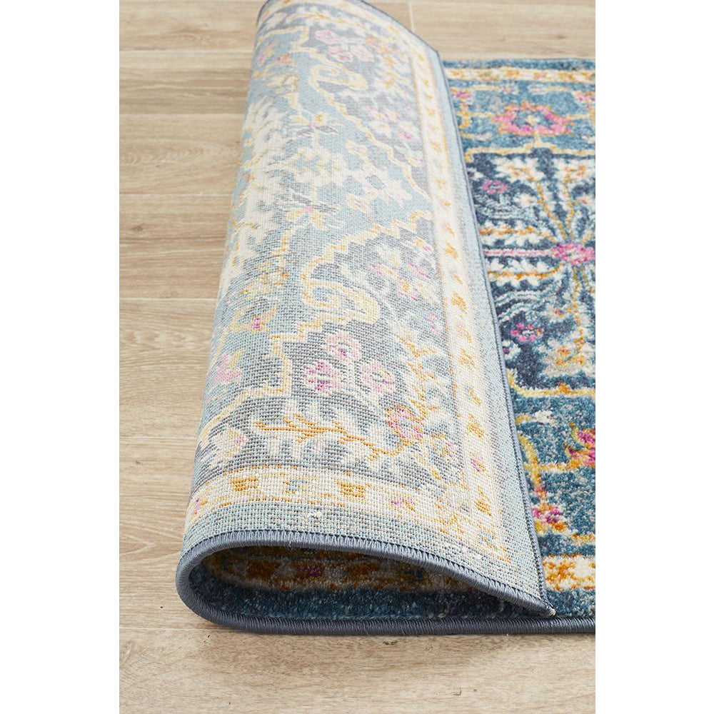 Selje 609 Navy Blue Pink Multi Colour Transitional Bohemian Inspired Runner Rug - Rugs Of Beauty - 6