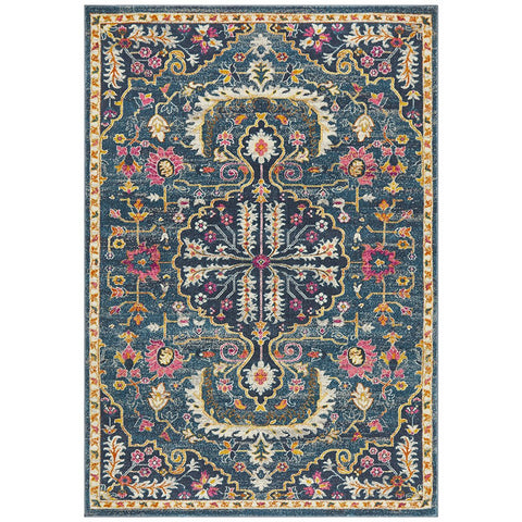 Selje 609 Navy Blue Pink Multi Colour Transitional Bohemian Inspired Rug - Rugs Of Beauty 