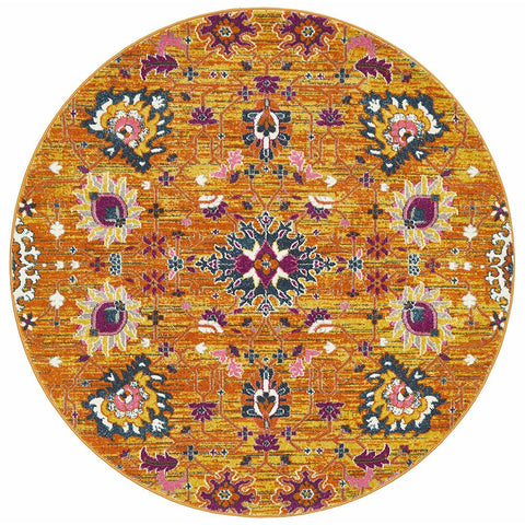 Selje 610 Rust Pink Multi Colour Transitional Bohemian Inspired Round Rug - Rugs Of Beauty 