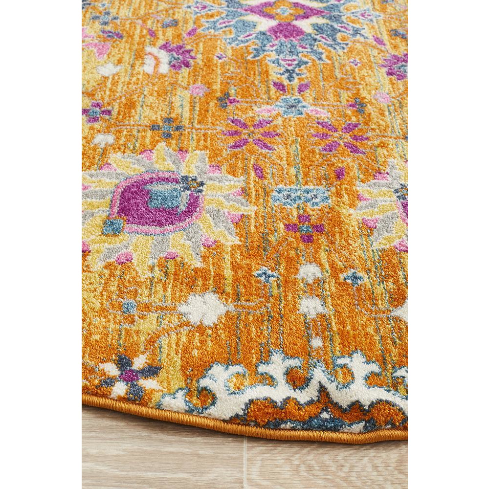 Selje 610 Rust Pink Multi Colour Transitional Bohemian Inspired Round Rug - Rugs Of Beauty - 4