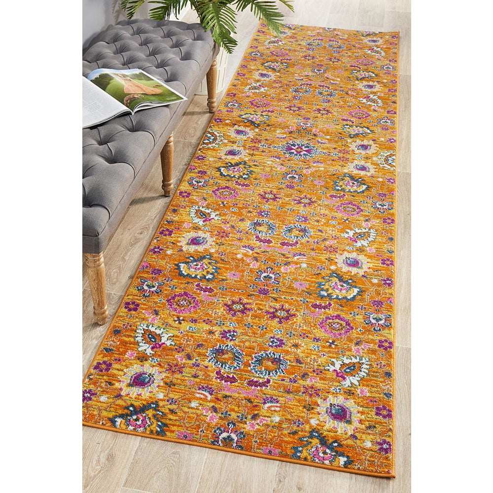 Rusk Color Rug Runners Selje 610 Rust Pink Multi Colour Transitional Bohemian Runner Rug ...