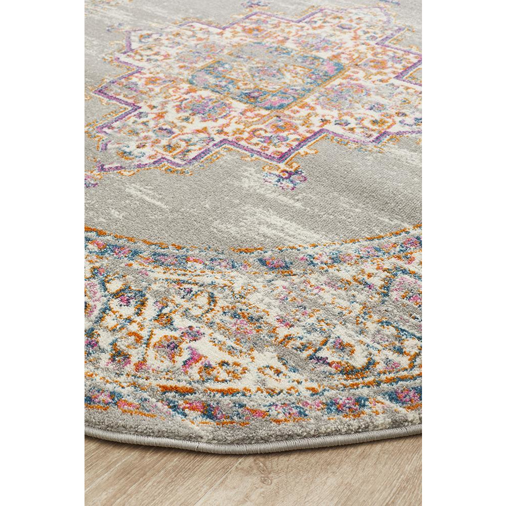 Selje 611 Grey Multi Coloured Transitional Bohemian Inspired Round Rug - Rugs Of Beauty - 2