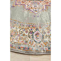 Selje 611 Grey Multi Coloured Transitional Bohemian Inspired Round Rug - Rugs Of Beauty - 4