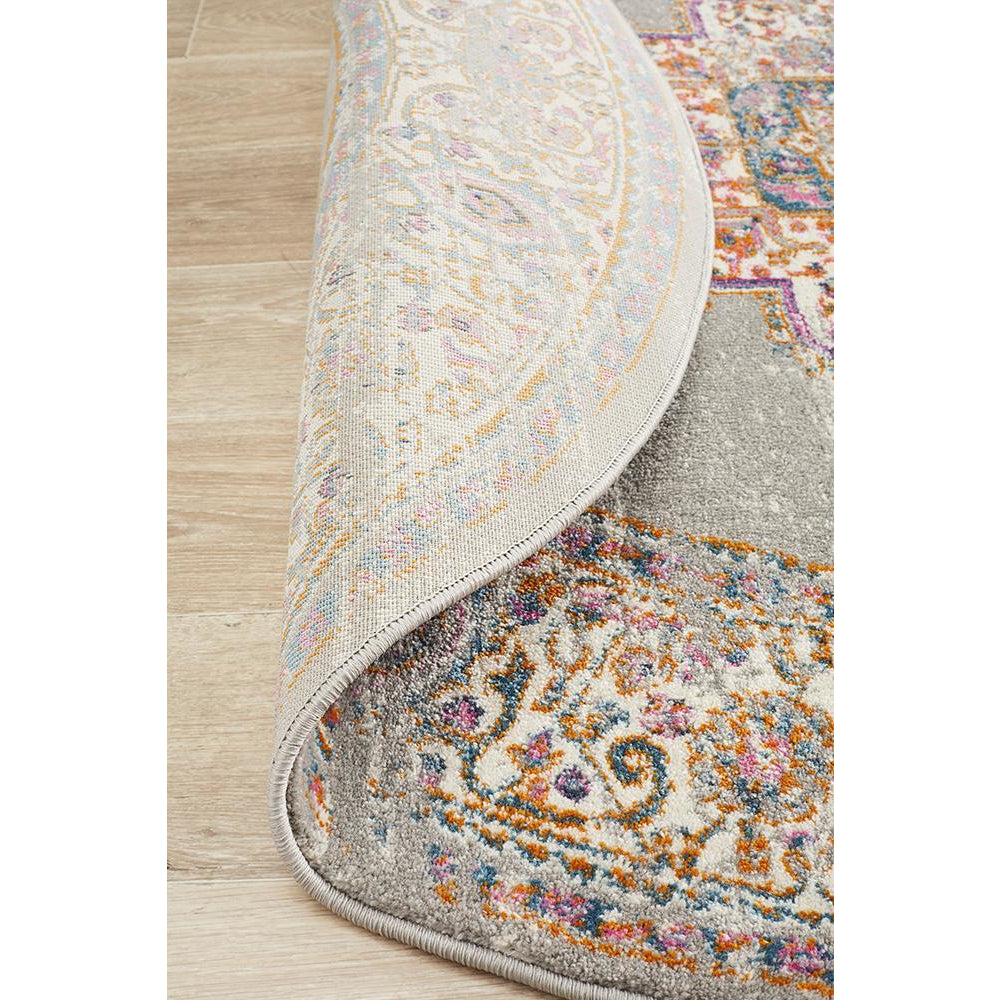 Selje 611 Grey Multi Coloured Transitional Bohemian Inspired Round Rug - Rugs Of Beauty - 6