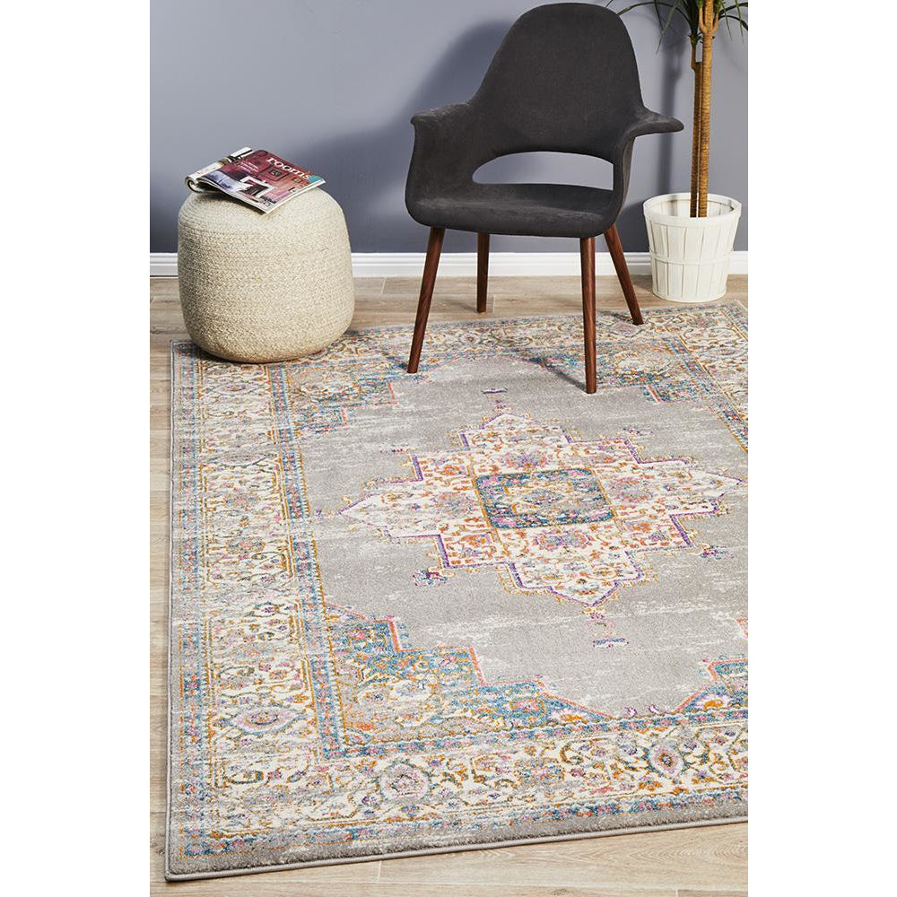 Selje 611 Grey Multi Coloured Transitional Bohemian Inspired Rug - Rugs Of Beauty - 1