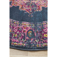 Selje 611 Navy Blue Multi Colour Transitional Bohemian Inspired Round Rug - Rugs Of Beauty - 4