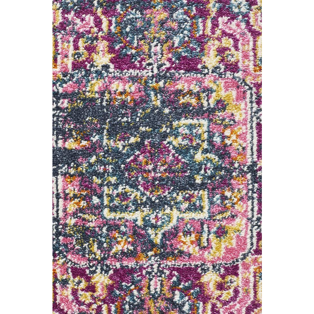 Selje 611 Navy Blue Multi Colour Transitional Bohemian Inspired Round Rug - Rugs Of Beauty - 5