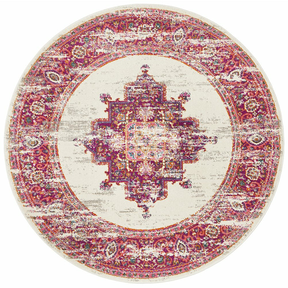 Selje 611 Pink Multi Colour Transitional Bohemian Inspired Round Rug - Rugs Of Beauty