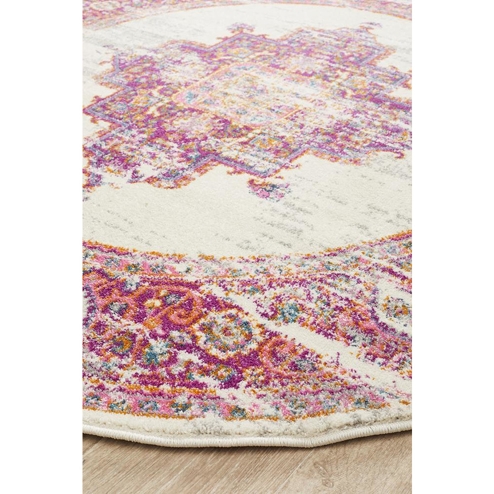 Selje 611 Pink Multi Colour Transitional Bohemian Inspired Round Rug - Rugs Of Beauty - 2