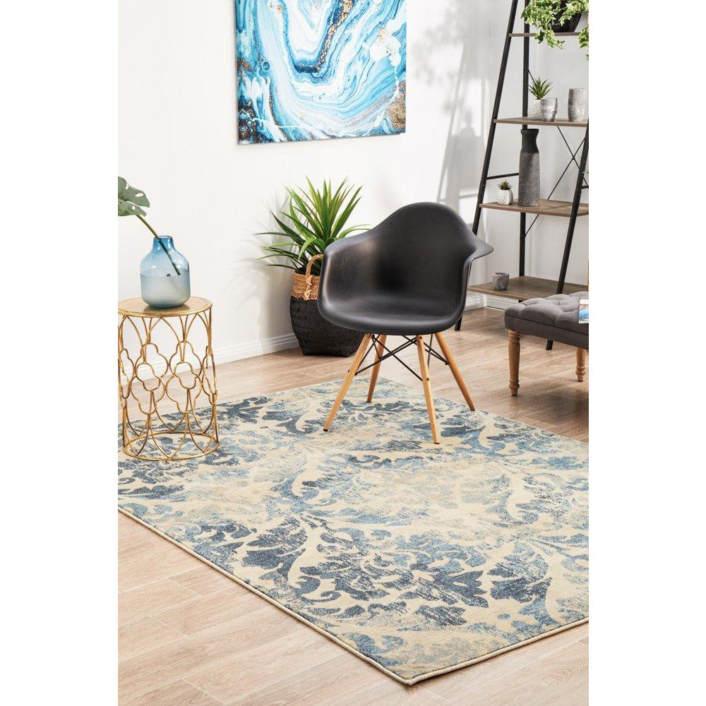 Denzel Blue Beige Floral Patterned Motif Modern Rug - Rugs Of Beauty - 3