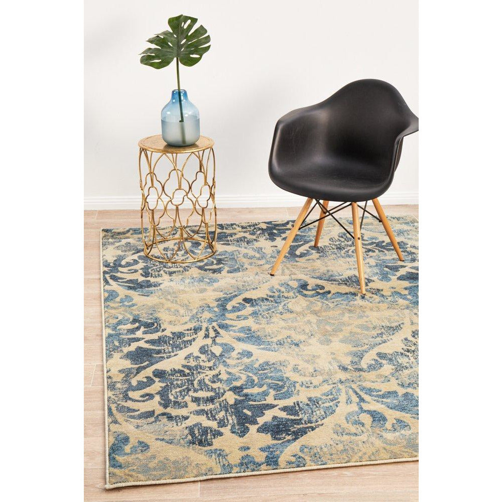 Denzel Blue Beige Floral Patterned Motif Modern Rug - Rugs Of Beauty - 2