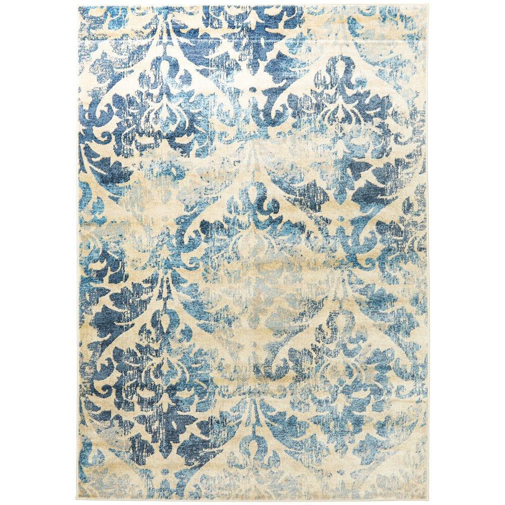 Denzel Blue Beige Floral Patterned Motif Modern Rug - Rugs Of Beauty - 1