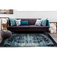 Denzel Faded Light Blue Navy Blue Beige Motif Modern Rug - Rugs Of Beauty - 5