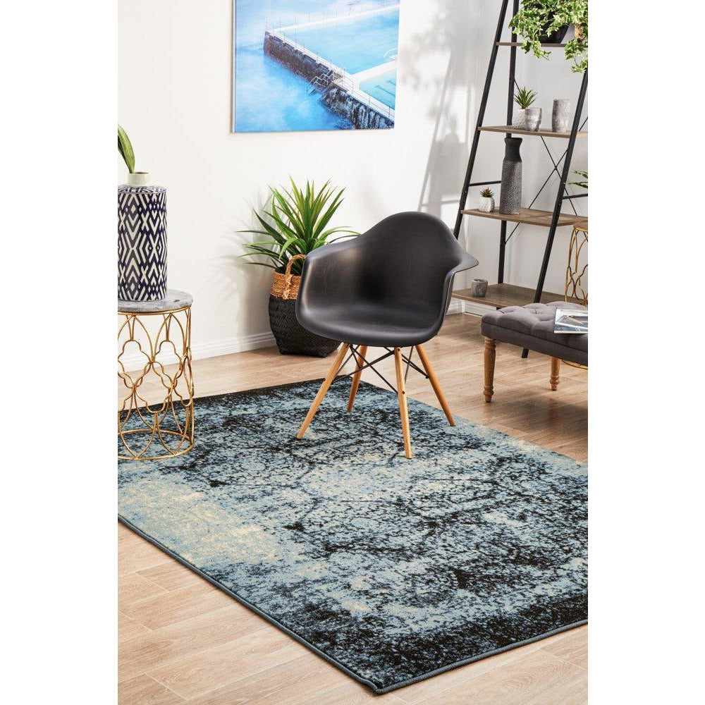 Denzel Faded Light Blue Navy Blue Beige Motif Modern Rug - Rugs Of Beauty - 3