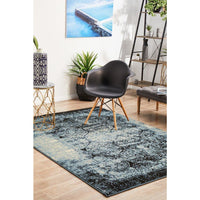 Denzel Faded Light Blue Navy Blue Beige Motif Modern Rug - Rugs Of Beauty - 3