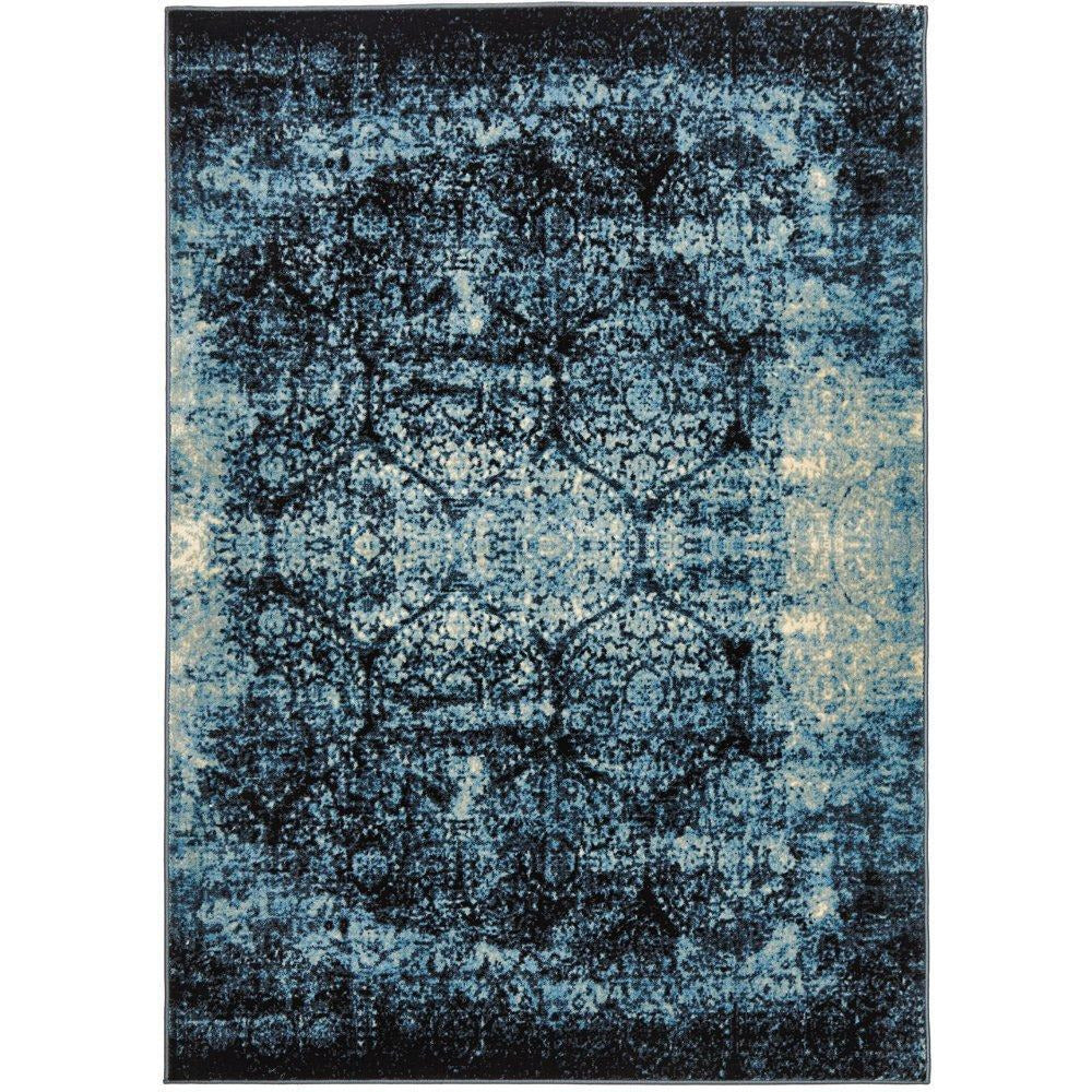 Denzel Faded Light Blue Navy Blue Beige Motif Modern Rug - Rugs Of Beauty - 1
