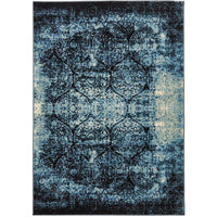 Denzel Faded Light Blue Navy Blue Beige Motif Modern Rug - Rugs Of Beauty - 1
