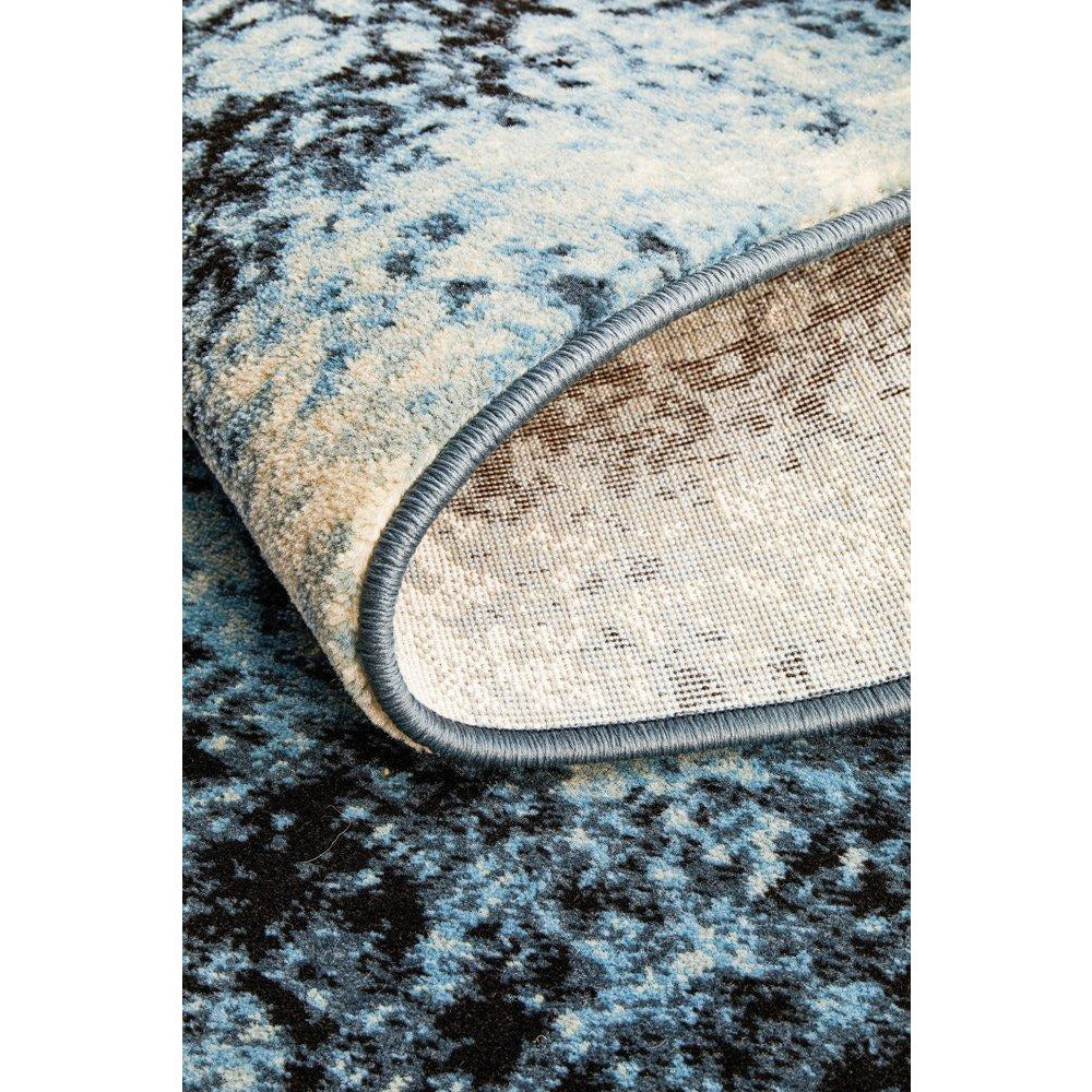 Denzel Faded Light Blue Navy Blue Beige Motif Modern Rug - Rugs Of Beauty - 10