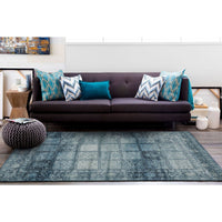 Denzel Blue Grey Beige Patchwork Pattern With Floral Motif Border Rug - Rugs Of Beauty - 5