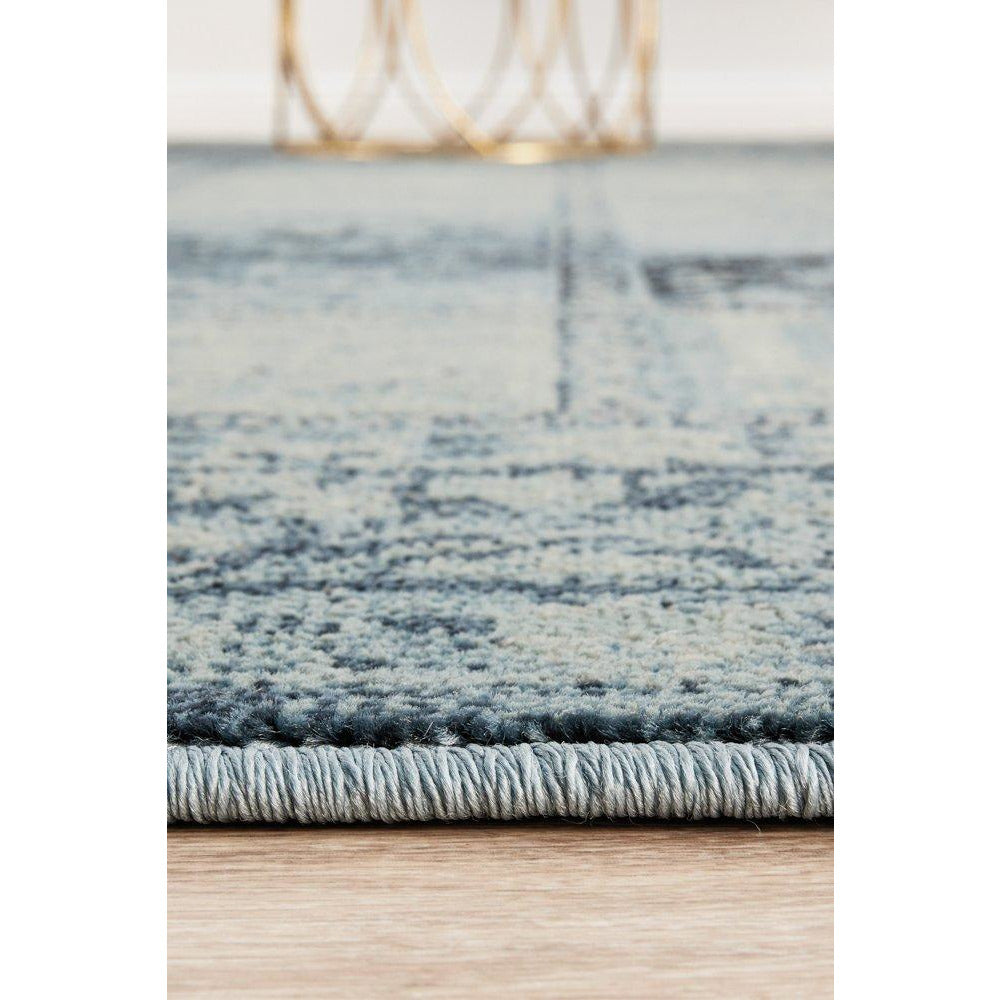 Denzel Blue Grey Beige Patchwork Pattern With Floral Motif Border Rug - Rugs Of Beauty - 7