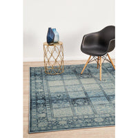 Denzel Blue Grey Beige Patchwork Pattern With Floral Motif Border Rug - Rugs Of Beauty - 2