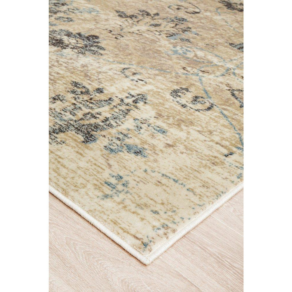 Denzel Faded Blue, Beige, Bone and Black Floral Motif Modern Rug - Rugs Of Beauty - 8