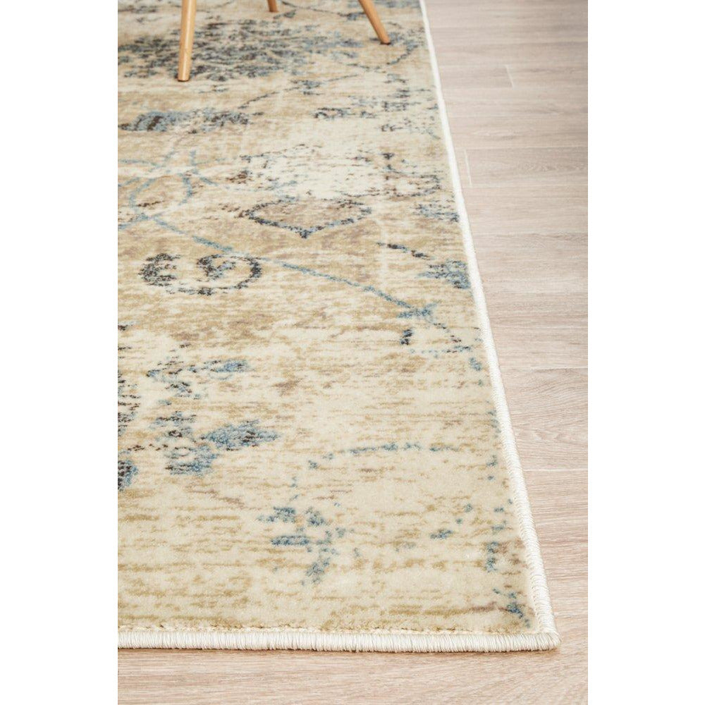 Denzel Faded Blue, Beige, Bone and Black Floral Motif Modern Rug - Rugs Of Beauty - 9