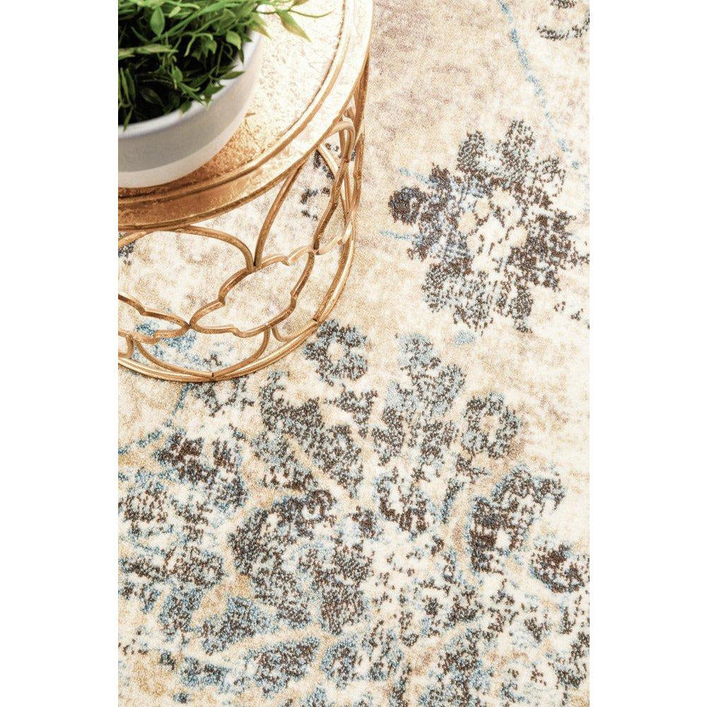 Denzel Faded Blue, Beige, Bone and Black Floral Motif Modern Rug - Rugs Of Beauty - 6